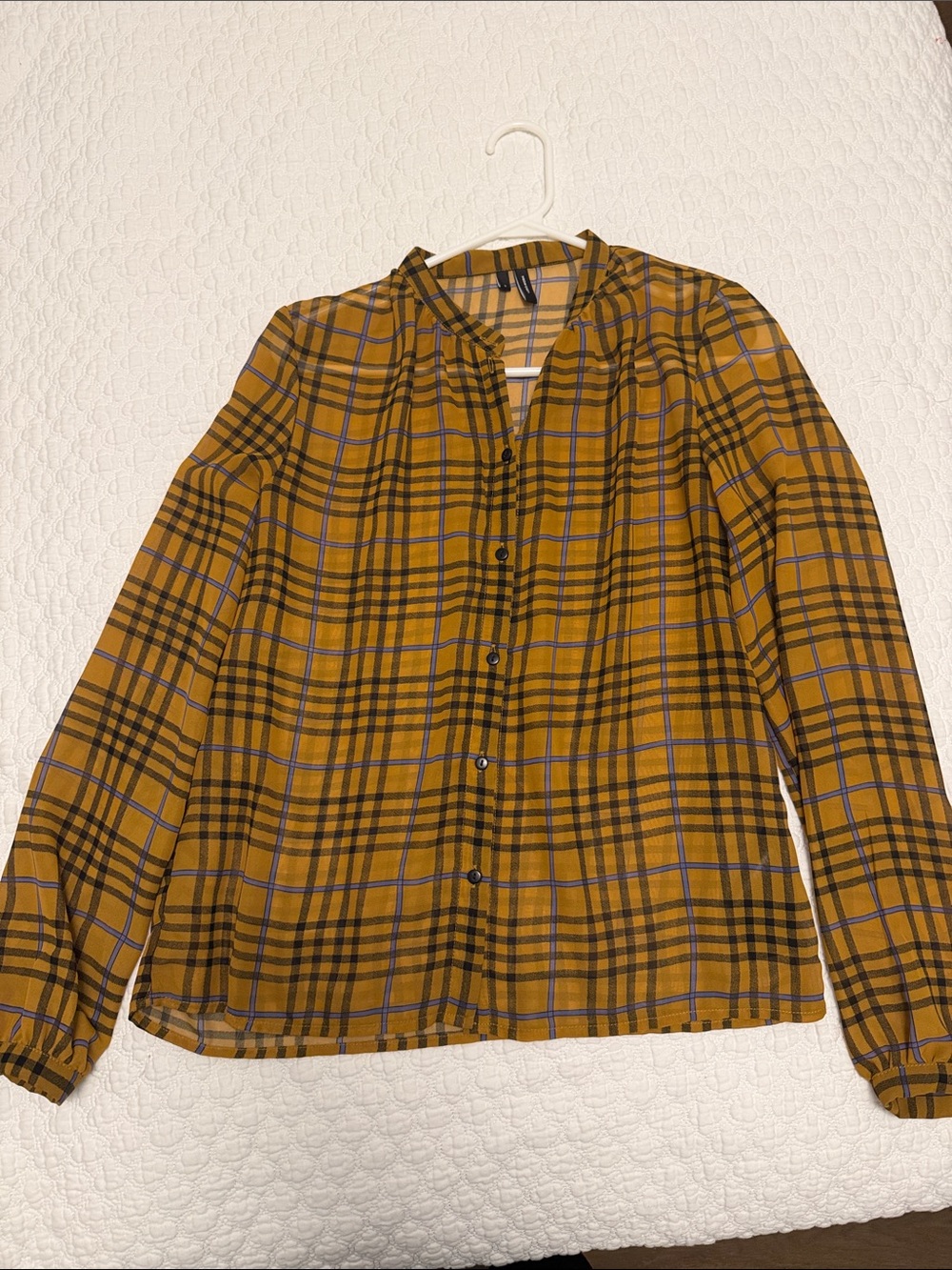Vero Moda Plaid Button Down Shirt in Yellow & Black Size Small Like New